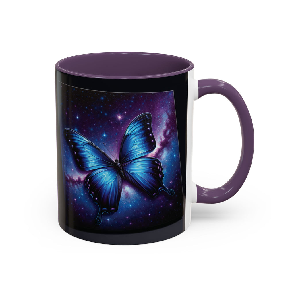 Coffee Mug - Morph Butterfly with Purple Background, Calm and Good Luck Design