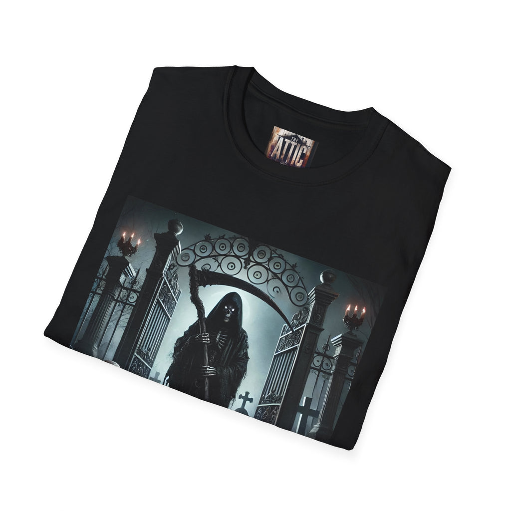 Cemetery Gates with Grim Reaper tshirt