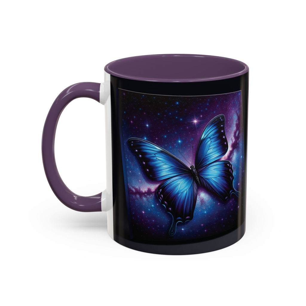 Coffee Mug - Morph Butterfly with Purple Background, Calm and Good Luck Design