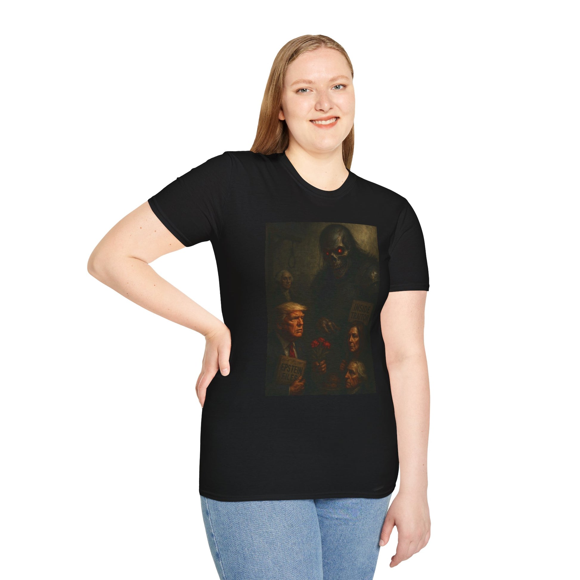 "Demon with Politicians" Softstyle T-Shirt Anti war, anti govt shirt, protests, 1st ammendment