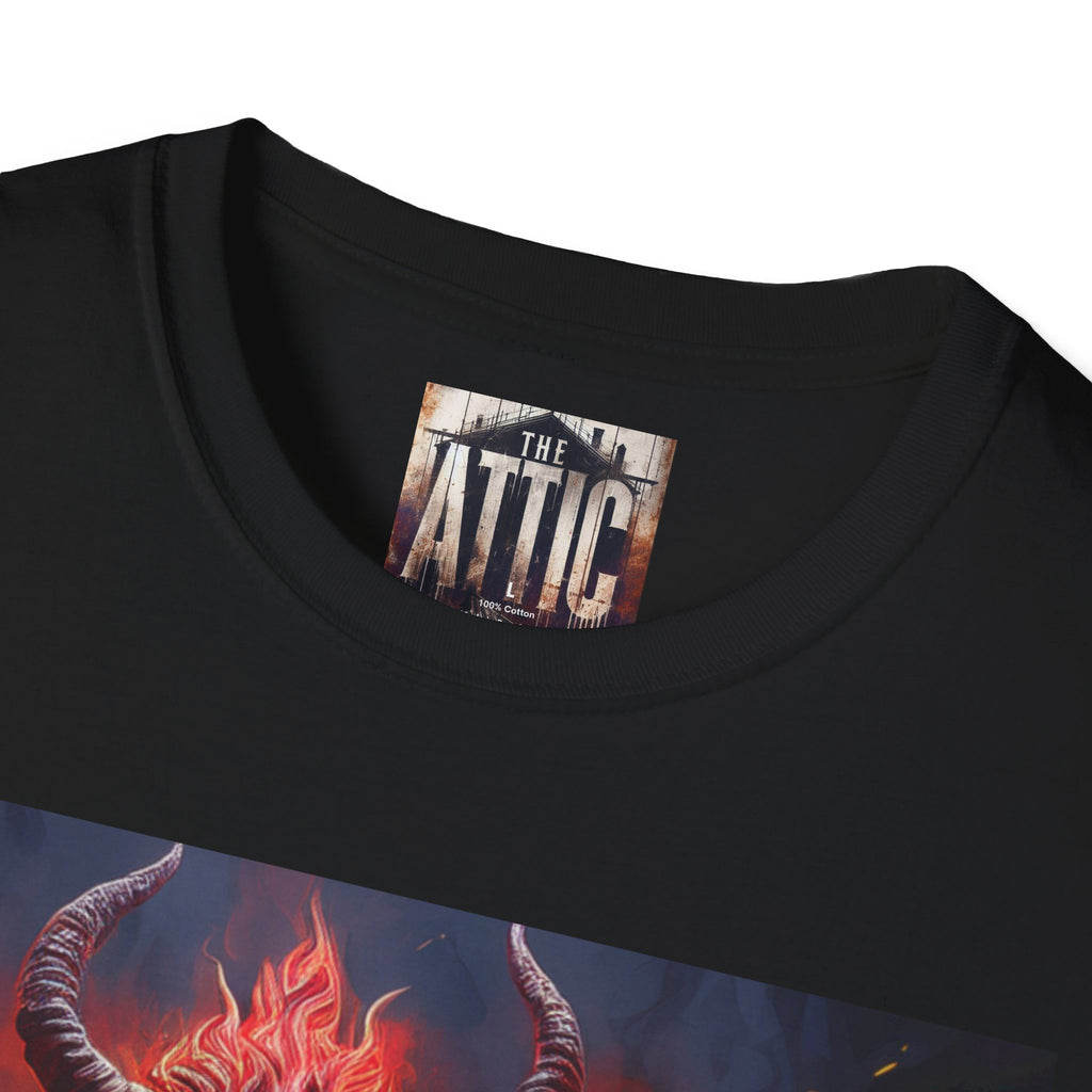 Fiery Demon Guitar Graphic Tee, Unisex T-Shirt for Music Lovers, Halloween Costume, Concert Apparel, Unique Gift